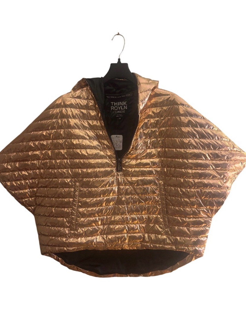 THINK ROYLN Metallic Copper Short Puffer Cape Jacket